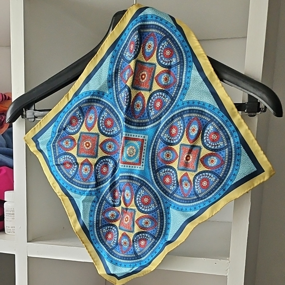 Vibrant Silk Blue and Yellow Geometric Pocket Square